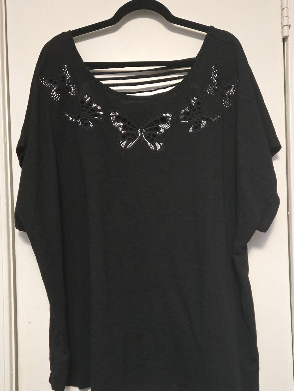 Lane Bryant Black Short-Sleeve Tee with Sequin Butterfly Detail